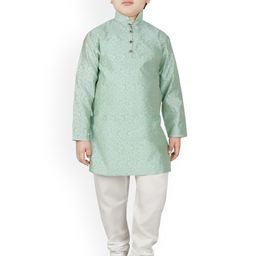 SG YUVRAJ Boys Turquoise Blue & White Self Design Kurta with Churidar-12