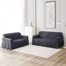HOKIPO Grey Polyester 1 Piece Sofa Cover-image-84