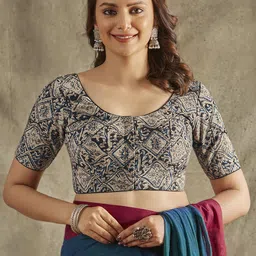 SALWAR STUDIO Striped Cotton Saree Blouse-image-4