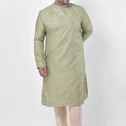 DEYANN PLUS Men Plus Size Green Woven Design Jacquard Silk Kurta-3