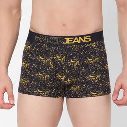 UnderJeans by Spykar Men Navy Blue & Yellow Printed Short Cotton Trunks UJMTRPTS020Navy-picture-12