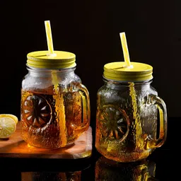Aura Yellow & Transparent Textured Glass Transparent Mugs Set of Cups and Mugs-37