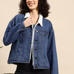 Mast & Harbour Faux-Fur Trim Denim Jacket-image-20