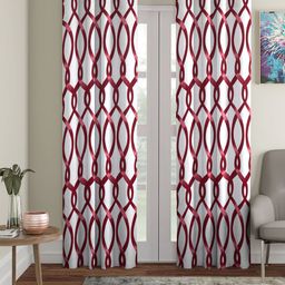 Cortina Maroon & White Set of 2 Abstract Printed Long Door Curtains-2