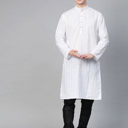MANQ Men White Ethnic Chikankari Embroidered Straight Kurta-image-43