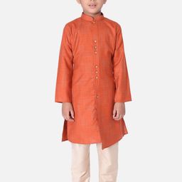TABARD Boys Orange & Cream-Coloured Woven Design Cotton Kurta with Churidar-picture-18