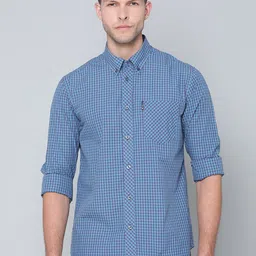 BEN SHERMAN Men Blue Micro Checked Casual Shirt-picture-0