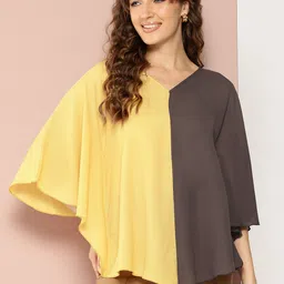 Qurvii Colourblocked Flared Sleeves Top-26