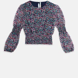 Pantaloons Junior Navy Blue Floral Print Blouson Top-picture-11