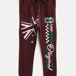 CHIMPRALA Kids Burgundy & White Printed Cotton Antimicrobial Joggers-image-102