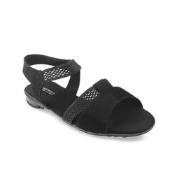 Metro Women Black Textured Open Toe Flats-23