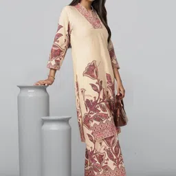SZN Women'S Off-White Floral Printed Straight Cotton Flex Stitched Kurta With Palazzo-picture-39