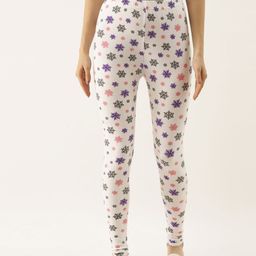 Souchii Women White & Grey Printed Slim-Fit Ankle-Length Leggings-31