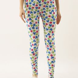 Souchii Women White & Blue Printed Slim-Fit Ankle-Length Leggings-image-38