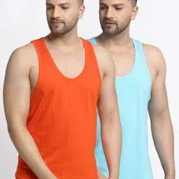 Friskers Men Pack Of 2 Solid Apple Cut Gym Vest-image-60
