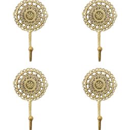 IndianShelf Gold-Toned 4 Pieces Floral Brass Wall Hooks-picture-3