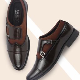 FAUSTO Men Brown PU Monks-image-4