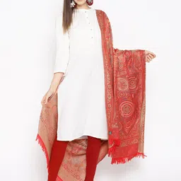 WEAVERS VILLA Women Red & Beige Woven Design Shawl-picture-43