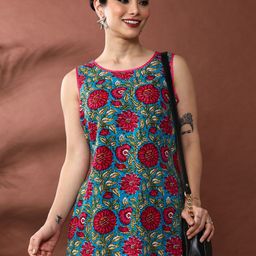 Anouk Floral Printed Round Neck Pure Cotton Straight Kurta With Trouser-picture-58