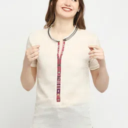 aaliya White Mandarin Collar Top-image-64