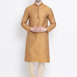 Sanwara Men Gold-Coloured Woven Design Straight Jacquard Kurta-picture-20