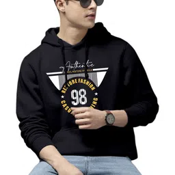 HAMBERG Men Typographic Printed Hooded Neck Full Sleeves Hoodie-picture-7