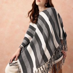 all about you Striped Tasselled Monochrome Longline Poncho Shrug-picture-58