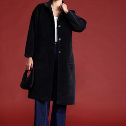 all about you Single Breasted Longline Velvet Finish Overcoat-57