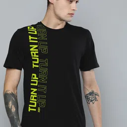 HRX by Hrithik Roshan Men Black Printed Running Pure Cotton T-shirt-image-73