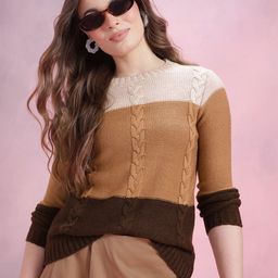 DressBerry Colourblocked Round Neck Cable Knit Pullover-picture-27