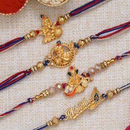 eCraftIndia Unisex Set Of 4  Rakhi With Roli Chawal-10
