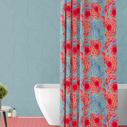 ArtzFolio Blue & Pink Floral Printed Waterproof Shower Curtain-17