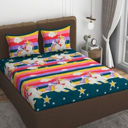 VOMZER Multicoloured Cartoon Characters 210 TC Queen Bedsheet with 2 Pillow Covers-image-89