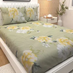 Athom Living Green & Yellow Printed Cotton 180 TC Queen Bedsheet Set-2.24 m x 2.44 m-image-81