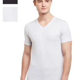BODYACTIVE Men Black Solid V-Neck T-shirt-image-66