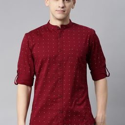 HERE&NOW Men Maroon & White Slim Fit Printed Casual Shirt-image-63