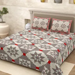Myntra Elegant Homes Grey Printed Cotton 210TC King Bedsheet Set 2.70m x 2.50m-image-60