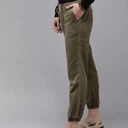 Roadster Women Olive Green Solid Joggers-image-98