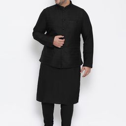 KISAH PLUS Men Black Solid Kurta with Pyjamas-50
