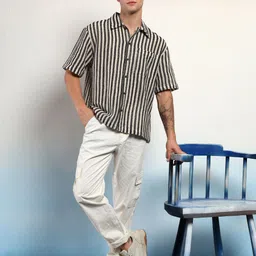 Kotty Men Sheer Striped Casual Shirt-image-22