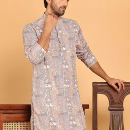 Anouk Brown Floral Printed Mandarin Collar Straiight Kurta-image-43