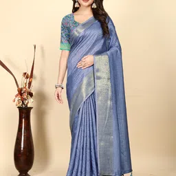 J 6 DESIGNER Woven Design Zari Art Silk Block Print Saree-picture-5