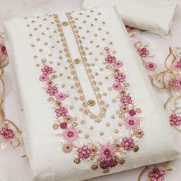 Maroosh Floral Emboidered Thread Work Silk Georgette Unstitched Dress Material-image-18