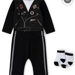 Lily and Jack Full Sleeves Onesie and Lounge Pant With Socks - Black-image-69