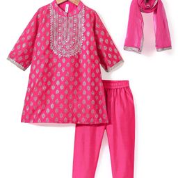 Babyhug Three Fourth Sleeves Foil Printed Kurti Pant and Dupatta Set - Fuchsia-image-53