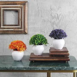 Foliyaj Artificial  Mini Bush with Orange, Green and Purple Leaves-Combo of 3-picture-7
