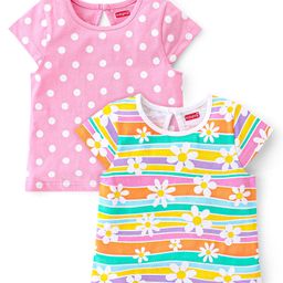 Babyhug Cotton Knit Cap Sleeves Floral & Polka Printed T-Shirts Pack of 2 - Multicolour-picture-48