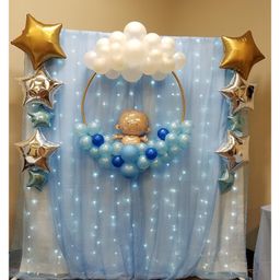 Surprise Decor 66 pcs blue baby shower Party Supplies Decorations, Balloons, Net Backdrop, Led light for Party Decoration (Blue) Size - 10ft X 5ft-91