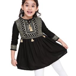 ISHTI Three Fourth Sleeves Sequin Embroidered Top - Black-image-59