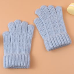 Pine Kids Woollen Solid Colour Gloves Set With Cable Knit Design - Light Blue-image-31